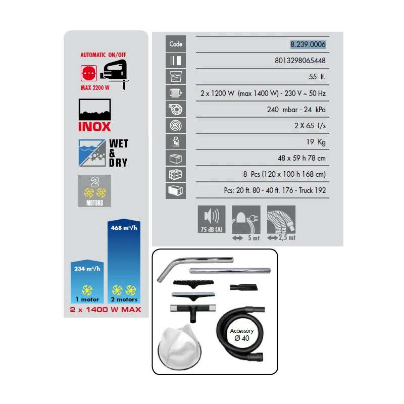 Aspirateur Eau Et Poussières 2x1200W 55L Prise Outil électroportatifWD 2 Aspirateur Eau Et Poussières 2x1200W 55L Prise Outil électroportatifWD – Image 2