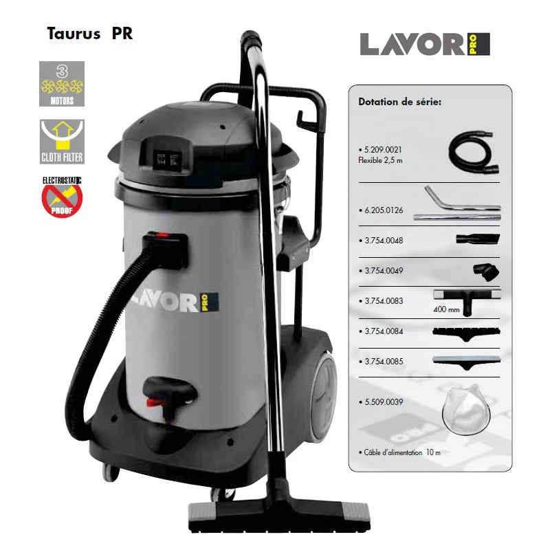 Aspirateur Eau Et Poussières 3600W 78L 162l/s TAURUS PR 1 Aspirateur Eau Et Poussières 3600W 78L 162l/s TAURUS PR