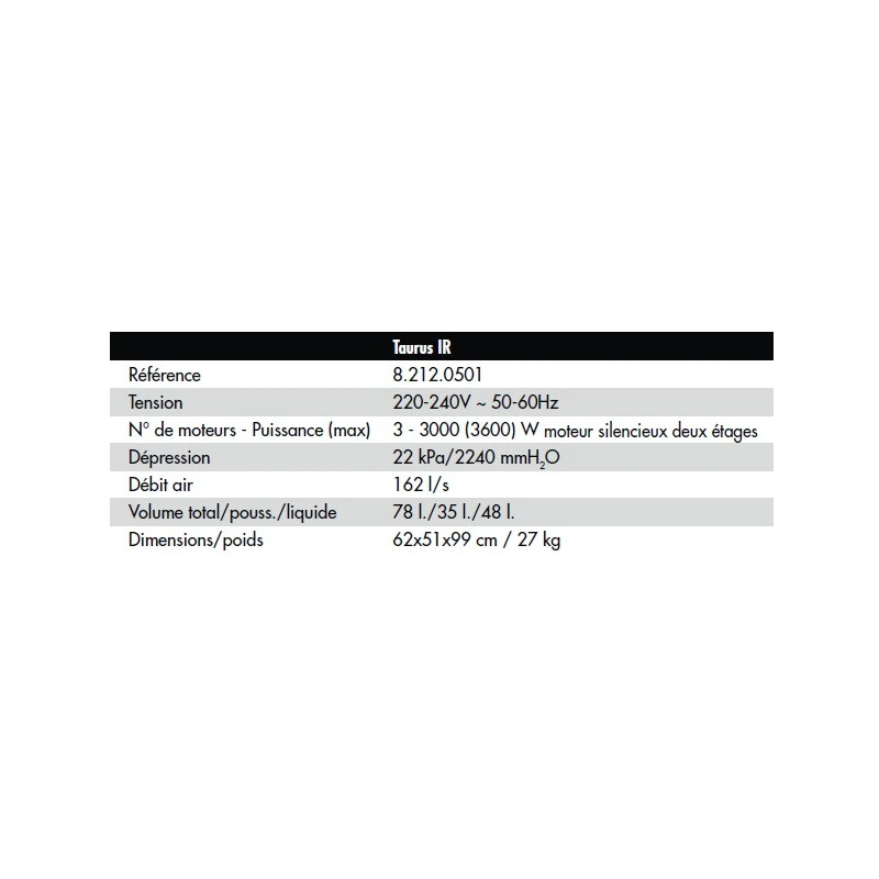 Aspirateur Eau Et Poussières En Inox 3600W 78L 162l/s TAURUS IR 2 Aspirateur Eau Et Poussières En Inox 3600W 78L 162l/s TAURUS IR – Image 2