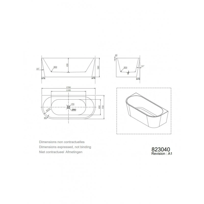 ALLIBERT Baignoire Ilôt Murale Autoportante 170 X 75 X 58 Cm Eterna 4 ALLIBERT Baignoire Ilôt Murale Autoportante 170 X 75 X 58 Cm Eterna – Image 4