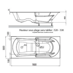 ALLIBERT Baignoire Rectangulaire 180 X 80 X 40-42 Cm 150 L Blanc Moovance -Kobleo baignoire rectangulaire 180 x 80 x 40 42 cm 150 l blanc moovance 2