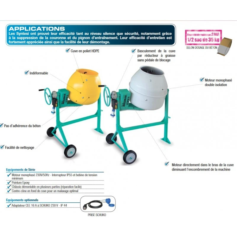 Bétonnière Syntesi S140 Moteur électrique Cuve Acier Imer 2 Bétonnière Syntesi S140 Moteur électrique Cuve Acier Imer – Image 2