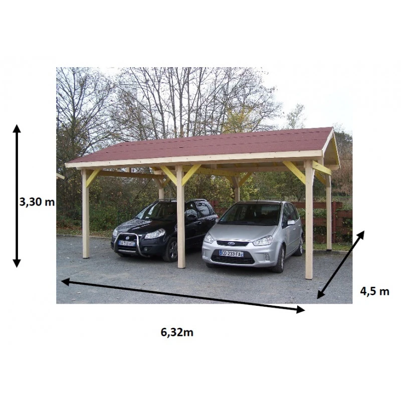 Carport Double Pente 28,44 M² Bardeau Bitumé En Rouleau KA4563BM 2 Carport Double Pente 28,44 M² Bardeau Bitumé En Rouleau KA4563BM – Image 2