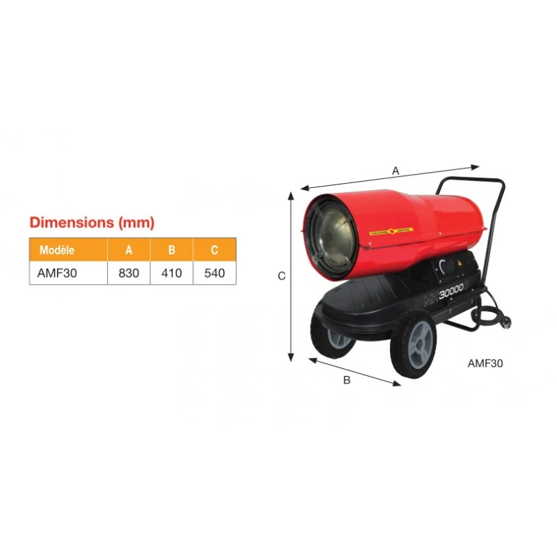 Chauffage Mobile à Fioul 30 KW Débit D'air 850 M3/h Surface 300 M2 Mob 2 Chauffage Mobile à Fioul 30 KW Débit D'air 850 M3/h Surface 300 M2 Mob – Image 2