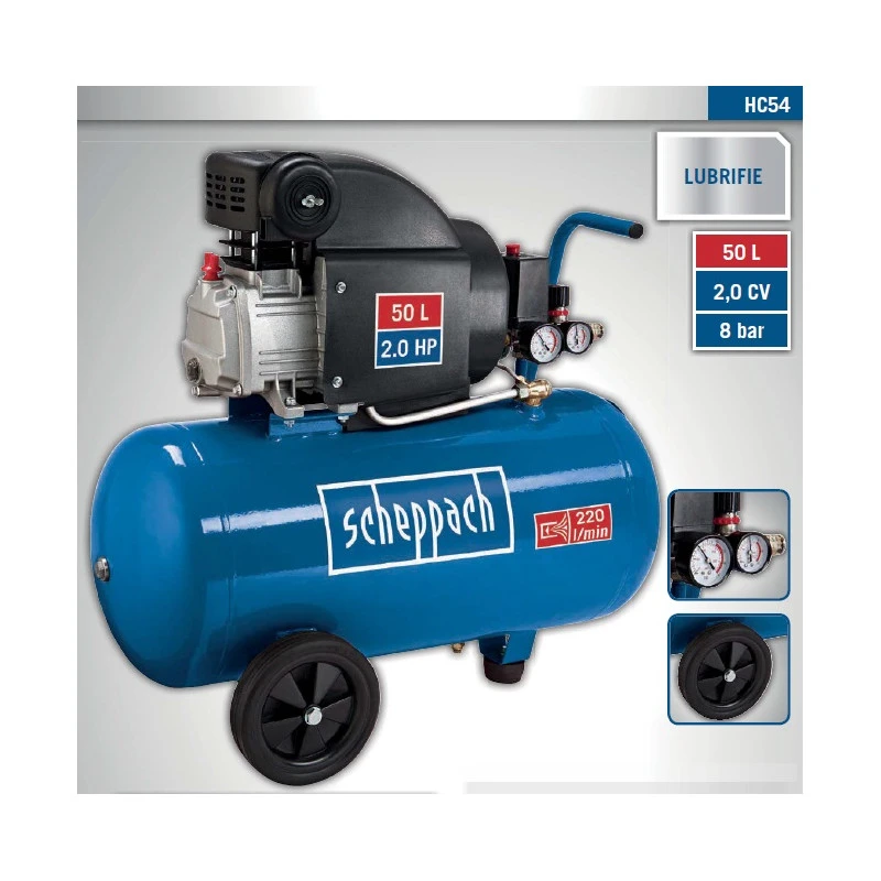 Scheppach Compresseur Lubrifié 50L 8 Bar 1500W HC54 2 Scheppach Compresseur Lubrifié 50L 8 Bar 1500W HC54 – Image 2