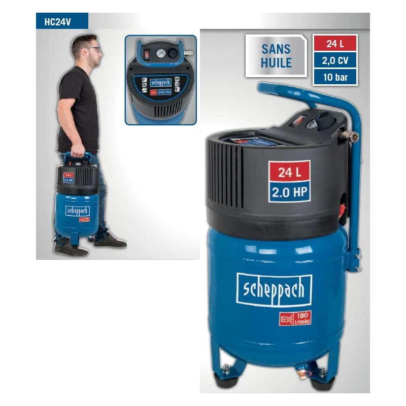 Scheppach Compresseur Vertical 24L 2CV 10 Bar HC24V 2 Scheppach Compresseur Vertical 24L 2CV 10 Bar HC24V – Image 2