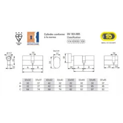 Cylindre à Bouton 37 X 45 Mm Nickelé Mat Avec 3 Clés FEDERAL 2 -Kobleo cylindre a bouton 37 x 45 mm nickele mat avec 3 cles federal 2 thirard 2
