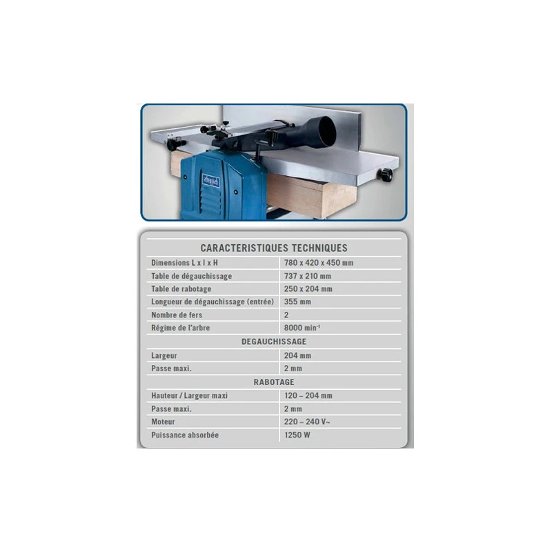 Scheppach Dégauchisseuse Raboteuse 1250W Larg. 204 Mm Haut. 5 à 120 Mm- HMS850 3 Scheppach Dégauchisseuse Raboteuse 1250W Larg. 204 Mm Haut. 5 à 120 Mm- HMS850 – Image 3