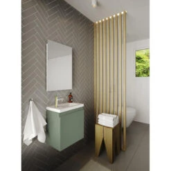 ALLIBERT Ensemble Lave-mains 40 Cm 1 Porte Avec Miroir Couleur Vert Gris Mat Po