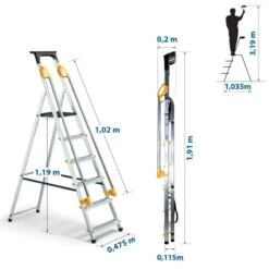 Escabeau 6 Marches DURAMP Aluminium Léger, Sécurisé Avec Rampes Et Porte-outils 119cm Hoström 12 Escabeau 6 Marches DURAMP Aluminium Léger, Sécurisé Avec Rampes Et Porte-outils 119cm Hoström -Kobleo escabeau 6 marches duramp alu pliable securise plateforme 119cm hostrom 2