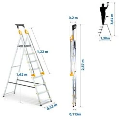 Escabeau 8 Marches DURAMP Aluminium Léger, Sécurisé Avec Rampes Et Porte-outils 162cm Hostrom -Kobleo escabeau 8 marches duramp alu pliable securise plateforme 162cm hostrom 2