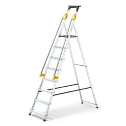 Escabeau 8 Marches DURAMP Aluminium Léger, Sécurisé Avec Rampes Et Porte-outils 162cm Hostrom