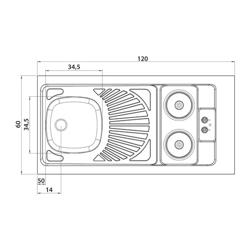 MODERNA Evier Inox 1200 X 600 Mm 1 Bac Et 1 égouttoir Avec Plaques électriques 2 MODERNA Evier Inox 1200 X 600 Mm 1 Bac Et 1 égouttoir Avec Plaques électriques – Image 2