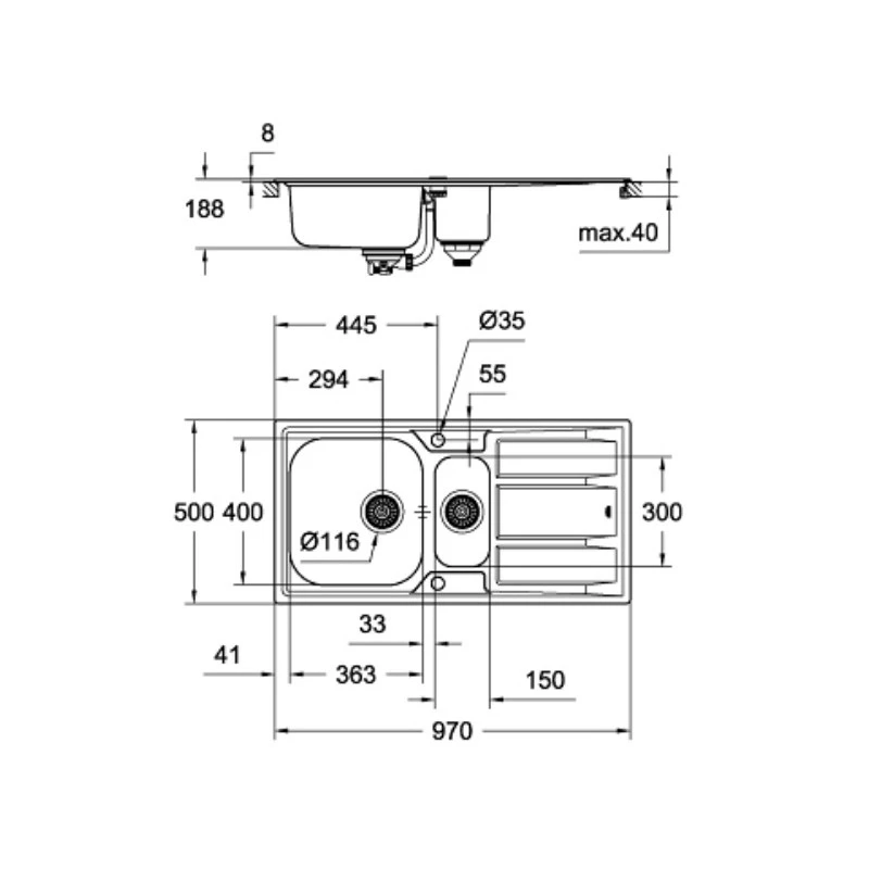 Grohe Evier K400 En Acier Inoxydable 970 X 500 Mm à Encastrer 31567SD0 2 Grohe Evier K400 En Acier Inoxydable 970 X 500 Mm à Encastrer 31567SD0 – Image 2