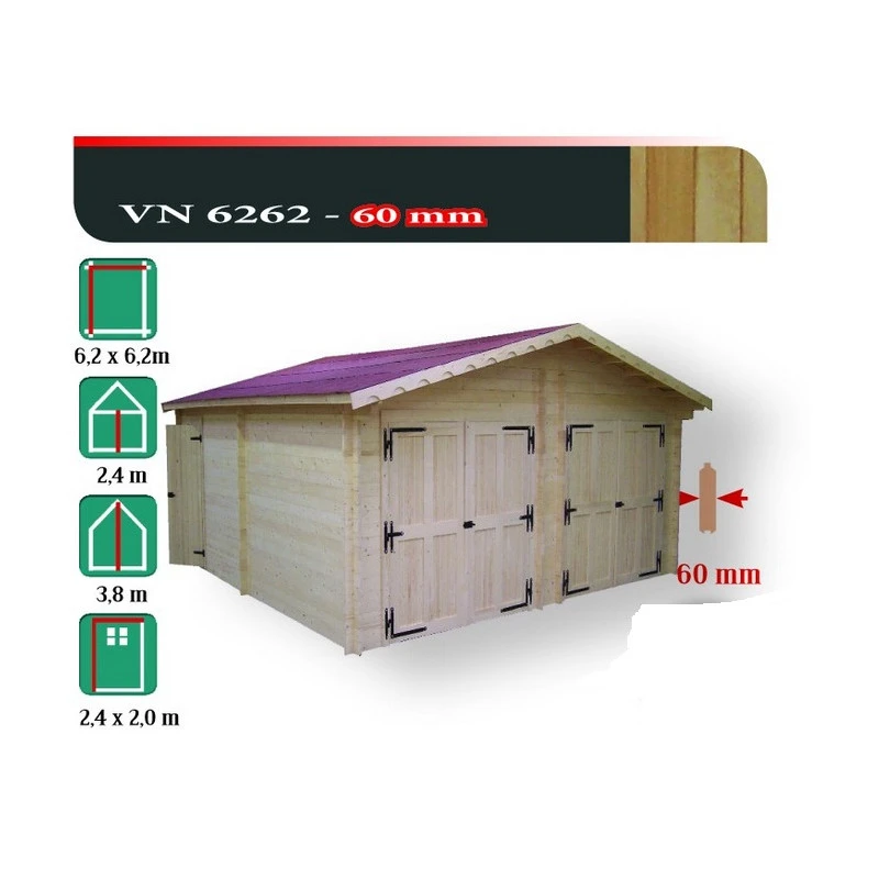 Garage Double Emboîté 60 Mm D'épaisseur 635x664m Surface Utile 35m2 VN 2 Garage Double Emboîté 60 Mm D'épaisseur 635x664m Surface Utile 35m2 VN – Image 2