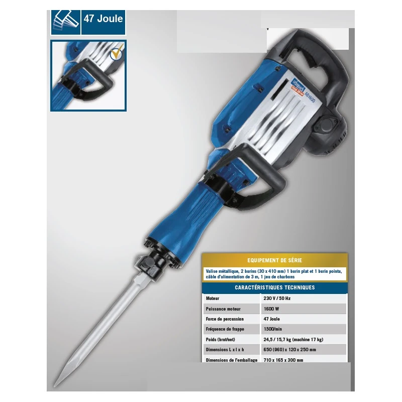Marteau Piqueur AB1600 1600W 47J Avec 2 Burins Scheppach 2 Marteau Piqueur AB1600 1600W 47J Avec 2 Burins Scheppach – Image 2