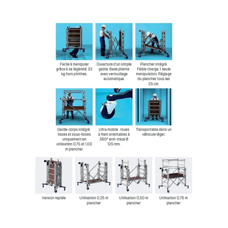 Mini échafaudage En Aluminium Hauteur D'accès 3m Maxi Agilité NANO'TOW 2 Mini échafaudage En Aluminium Hauteur D'accès 3m Maxi Agilité NANO'TOW – Image 2
