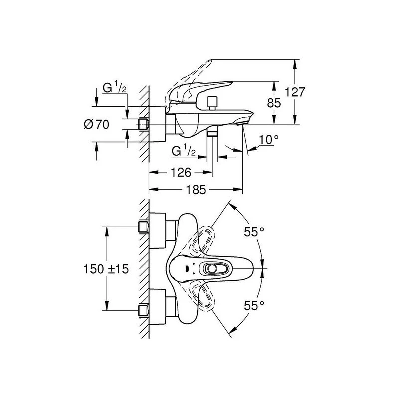 Grohe Mitigeur Bain-douche Eurostyle 32228003 2 Grohe Mitigeur Bain-douche Eurostyle 32228003 – Image 2