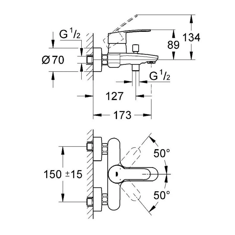 Grohe Mitigeur Bain Douche Eurostyle Cosmopolitan 2 Grohe Mitigeur Bain Douche Eurostyle Cosmopolitan – Image 2