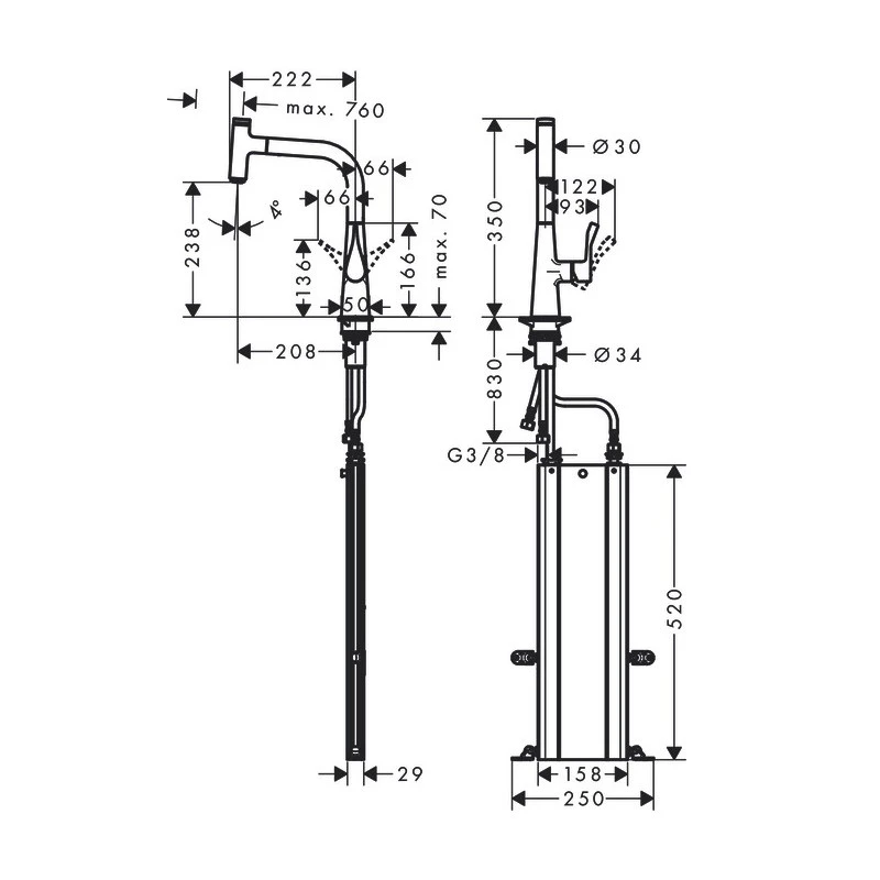 Hansgrohe Mitigeur Cuisine 240 Metris Select M71 Bec Extractible Stainless Steel 2 Hansgrohe Mitigeur Cuisine 240 Metris Select M71 Bec Extractible Stainless Steel – Image 2