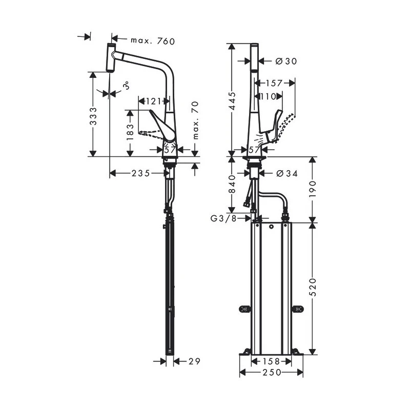 Hansgrohe Mitigeur Cuisine 320 Metris Select M71 Bec Extractible Stainless Steel 3 Hansgrohe Mitigeur Cuisine 320 Metris Select M71 Bec Extractible Stainless Steel – Image 3