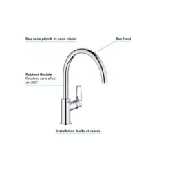 Grohe Mitigeur D'évier Chromé 360° Saillie 223mm BauFlow 8 Grohe Mitigeur D'évier Chromé 360° Saillie 223mm BauFlow -Kobleo mitigeur d evier chrome 360deg saillie 223mm bauflow 2