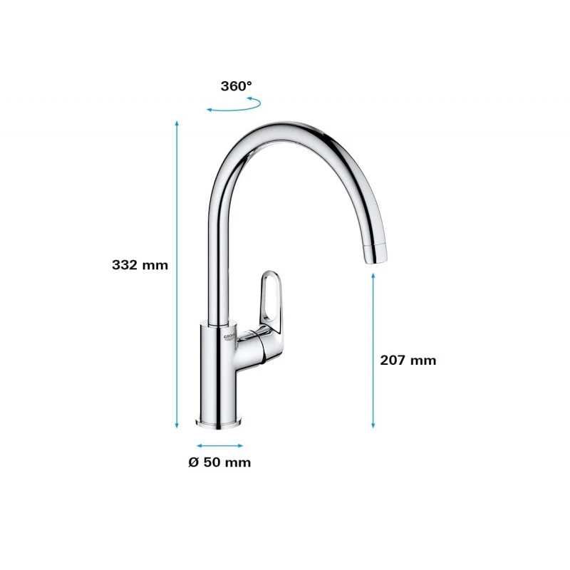 Grohe Mitigeur D'évier Chromé 360° Saillie 223mm BauFlow 4 Grohe Mitigeur D'évier Chromé 360° Saillie 223mm BauFlow – Image 4