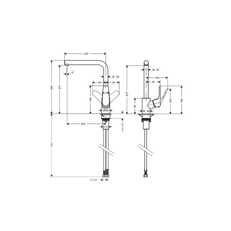 Hansgrohe Mitigeur De Cuisine 280 1 Jet En L 12L/min Chromé Focus M41 2 Hansgrohe Mitigeur De Cuisine 280 1 Jet En L 12L/min Chromé Focus M41 – Image 2