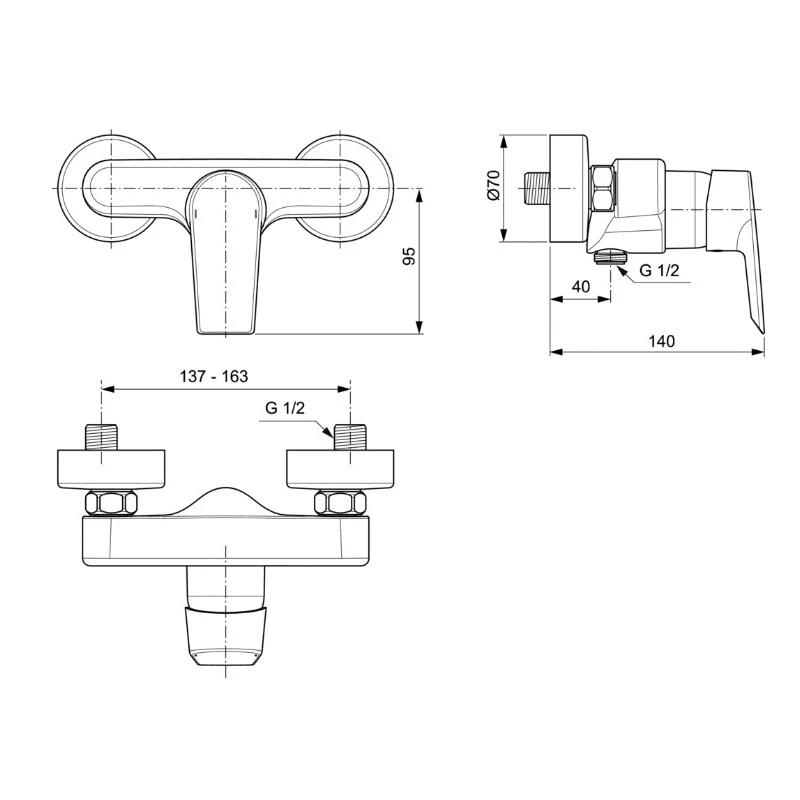 Ideal Standard Mitigeur Douche Mural Chromé TESI 2 Ideal Standard Mitigeur Douche Mural Chromé TESI – Image 2
