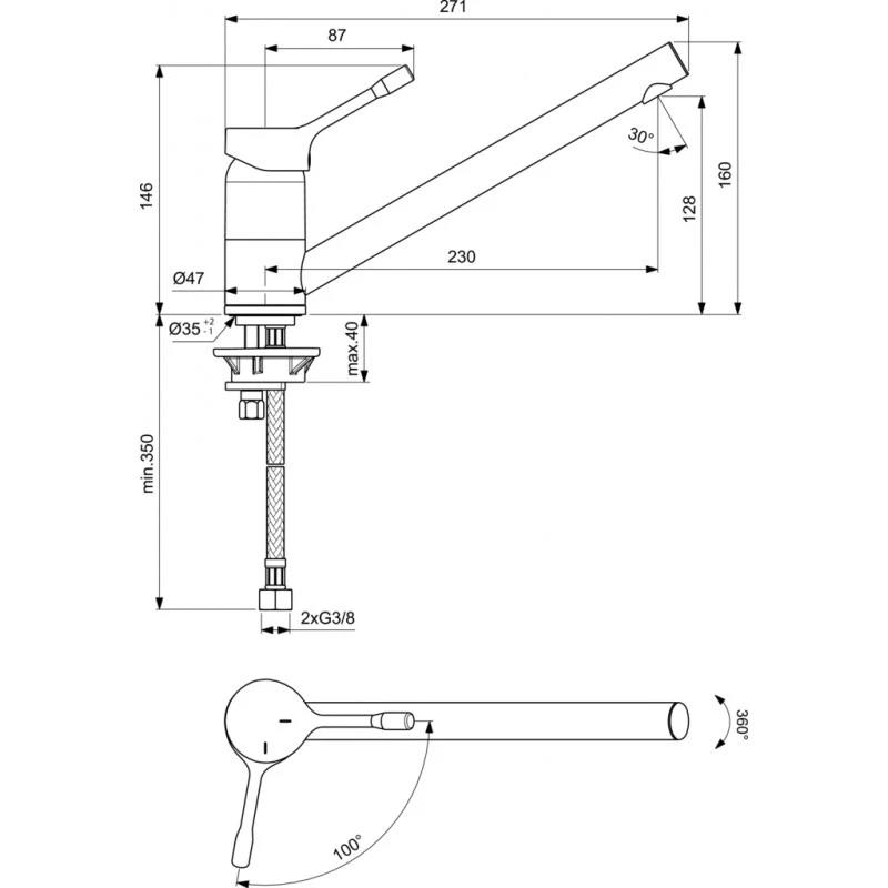 Ideal Standard Mitigeur évier CERALOOK Bec Orientable Chromé BC292AA 2 Ideal Standard Mitigeur évier CERALOOK Bec Orientable Chromé BC292AA – Image 2