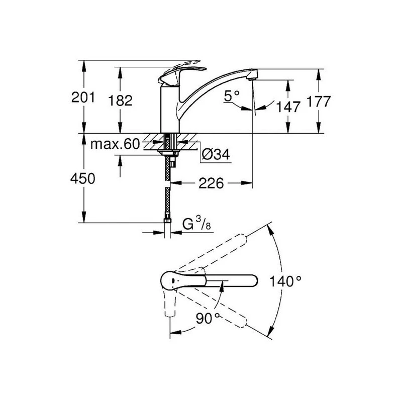 Grohe Mitigeur évier Hauteur 182mm Eurosmart 32221002 2 Grohe Mitigeur évier Hauteur 182mm Eurosmart 32221002 – Image 2