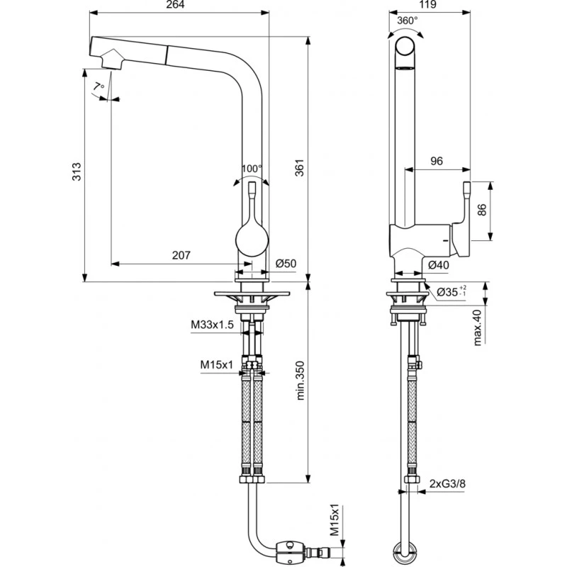 Ideal Standard Mitigeur évier L 1 Jet CERALOOK Bec Orientable Chromé BC176AA 2 Ideal Standard Mitigeur évier L 1 Jet CERALOOK Bec Orientable Chromé BC176AA – Image 2