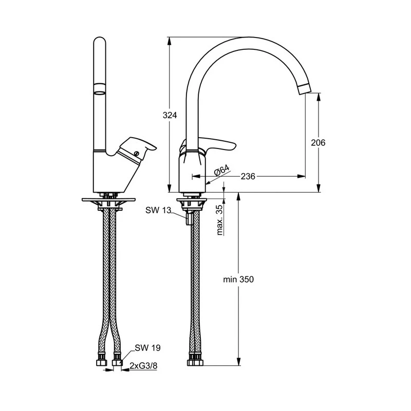 Ideal Standard Mitigeur évier Monotrou Bec Tube Orientable Chromé Projection 236 Mm C 2 Ideal Standard Mitigeur évier Monotrou Bec Tube Orientable Chromé Projection 236 Mm C – Image 2
