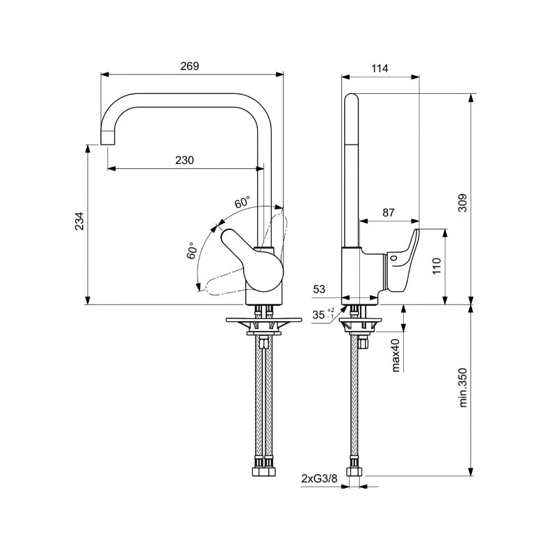 Ideal Standard Mitigeur évier Monotrou Chromé Bec Tube Orientable Olyos 2 Ideal Standard Mitigeur évier Monotrou Chromé Bec Tube Orientable Olyos – Image 2