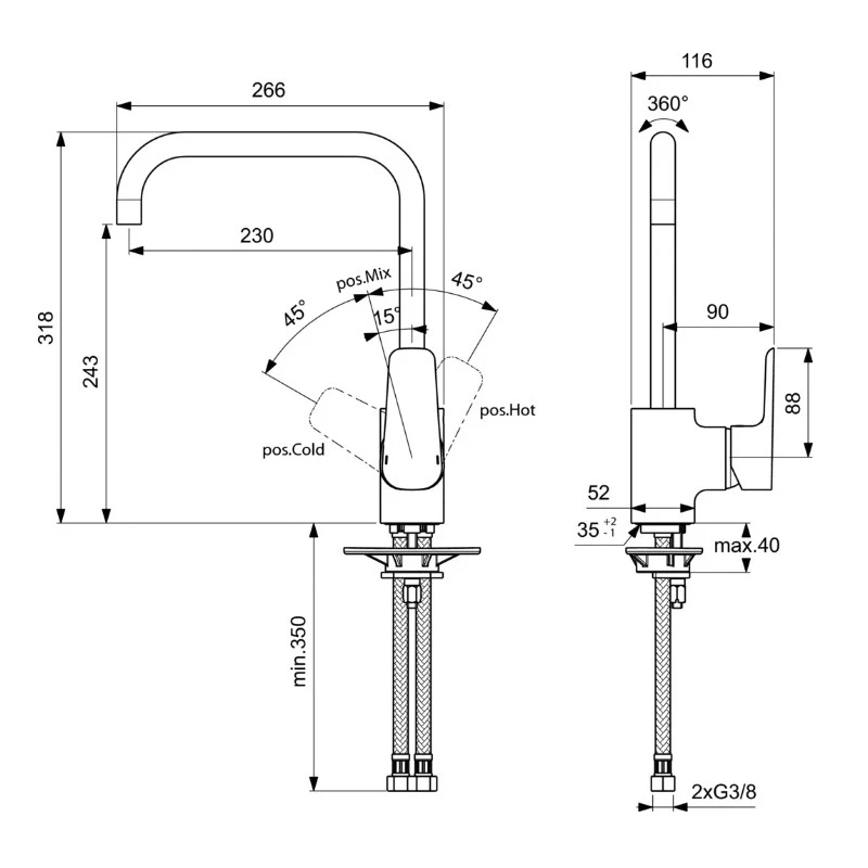 Ideal Standard Mitigeur évier Monotrou Col Cygne C3 Orientable Chromé Kheops 2 Ideal Standard Mitigeur évier Monotrou Col Cygne C3 Orientable Chromé Kheops – Image 2