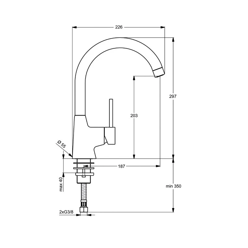 Ideal Standard Mitigeur évier Monotrou Nora Bec Tube Chromé 2 Ideal Standard Mitigeur évier Monotrou Nora Bec Tube Chromé – Image 2