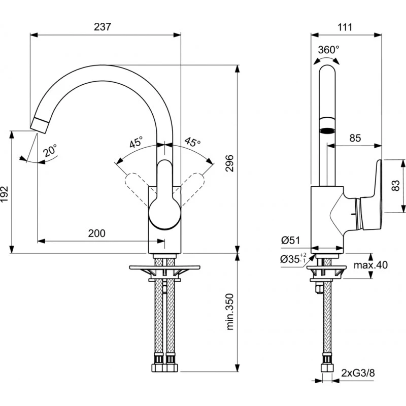 Ideal Standard Mitigeur évier Monotrou SANIS Bec Orientable Chromé D2489AA 2 Ideal Standard Mitigeur évier Monotrou SANIS Bec Orientable Chromé D2489AA – Image 2