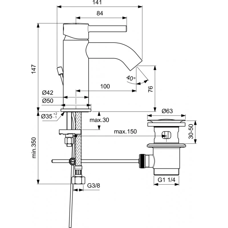 Ideal Standard Mitigeur Lavabo Monotrou CERALINE Bec Fixe 5l/min Noir BC203U4 2 Ideal Standard Mitigeur Lavabo Monotrou CERALINE Bec Fixe 5l/min Noir BC203U4 – Image 2
