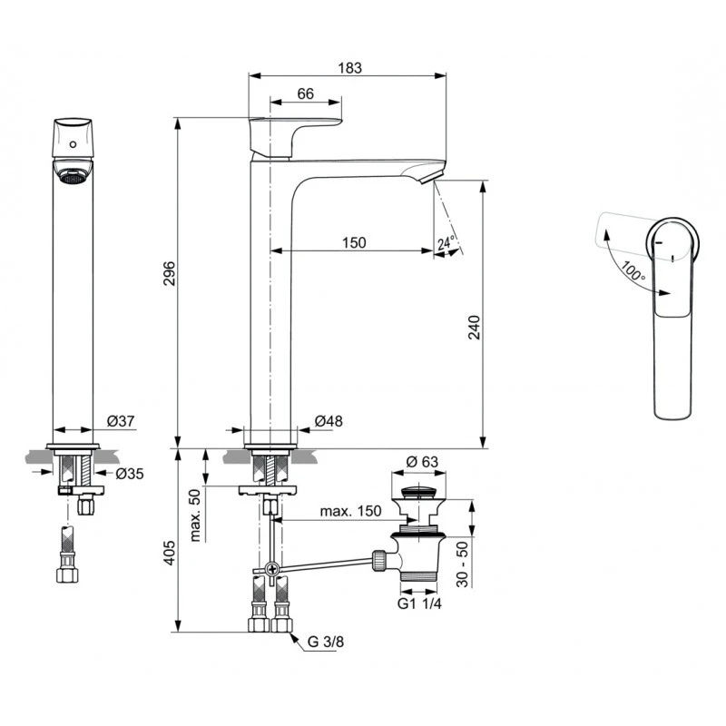 Ideal Standard Mitigeur Lavabo Réhaussé Ch3 Avec Tirette Et Vidage 296 Mm Chrome Conn 2 Ideal Standard Mitigeur Lavabo Réhaussé Ch3 Avec Tirette Et Vidage 296 Mm Chrome Conn – Image 2