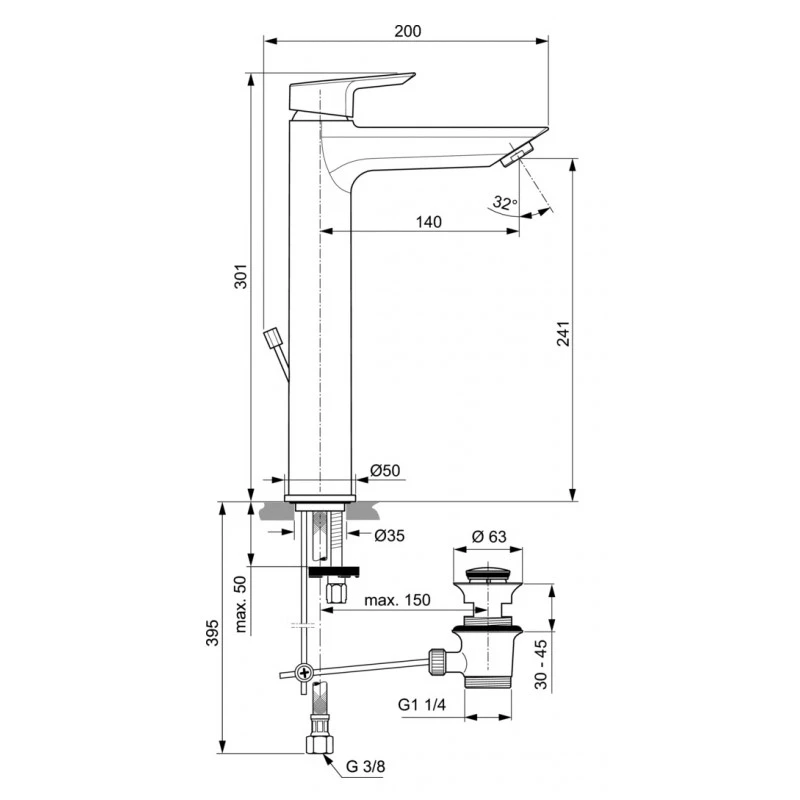 Ideal Standard Mitigeur Lavabo Réhaussé Monotrou Ch3 Avec Tirette Et Vidage Chrome Te 2 Ideal Standard Mitigeur Lavabo Réhaussé Monotrou Ch3 Avec Tirette Et Vidage Chrome Te – Image 2