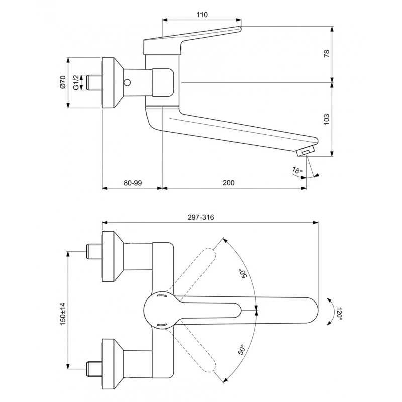 Ideal Standard Mitigeur Mural Avec Raccords Stop/purge Poignée 110 Mm Chrome Okyris P 2 Ideal Standard Mitigeur Mural Avec Raccords Stop/purge Poignée 110 Mm Chrome Okyris P – Image 2