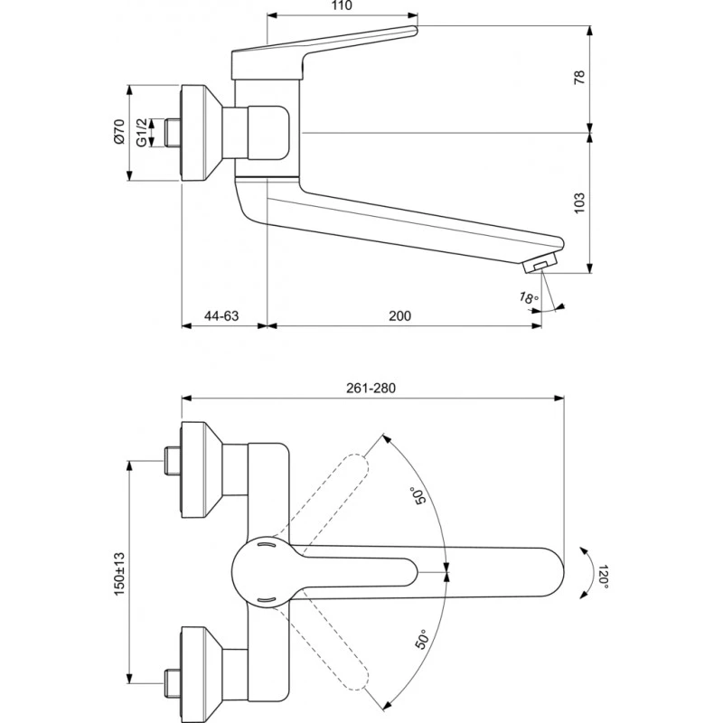 Mitigeur Okyris Pro Mural Poignée Pleine 110mm Chrome Ideal Standard 2 Mitigeur Okyris Pro Mural Poignée Pleine 110mm Chrome Ideal Standard – Image 2