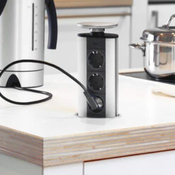 Multiconnecteur Emuca 2 Prises 1 Port Usb Câble 3m Anodisé Mat D102mm -Kobleo multiconnecteur emuca 2 prises 1 port usb cable 3m anodise mat d102mm 2