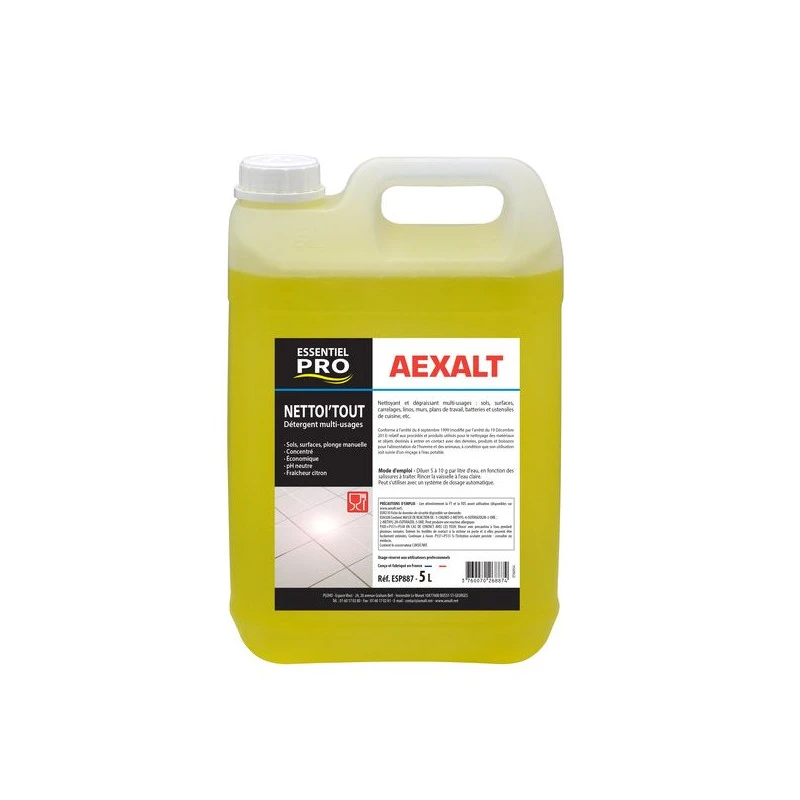 Aexalt Nettoi'tout Détergent Multi-usages Essentiel PRO Parfum Citron 5 L 1 Aexalt Nettoi'tout Détergent Multi-usages Essentiel PRO Parfum Citron 5 L