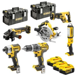 DeWALT Pack De 6 Outils 18V XR Li-Ion (3x5Ah) Avec Coffret Tough System DCK62