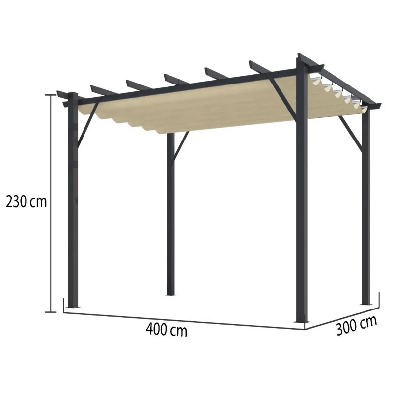 Pergola Alu Habrita PER 4030 GE Gris 12m2 Poteaux 10x10cm Toile écru 2 Pergola Alu Habrita PER 4030 GE Gris 12m2 Poteaux 10x10cm Toile écru – Image 2