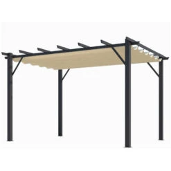 Pergola Alu Habrita PER 4030 GE Gris 12m2 Poteaux 10x10cm Toile écru