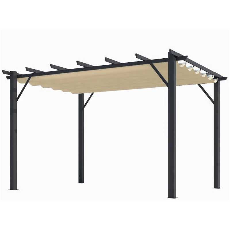 Pergola Alu Habrita PER 4030 GE Gris 12m2 Poteaux 10x10cm Toile écru 1 Pergola Alu Habrita PER 4030 GE Gris 12m2 Poteaux 10x10cm Toile écru