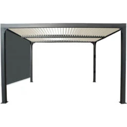 Pergola Bioclimatique Habrita PER3630RBIW Toiture écru Et Rideau Gris