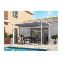 Pergola En Aluminium Blanc 100x100 Mm ép12 Mm Toiture Gris 280 Gr/m2 P